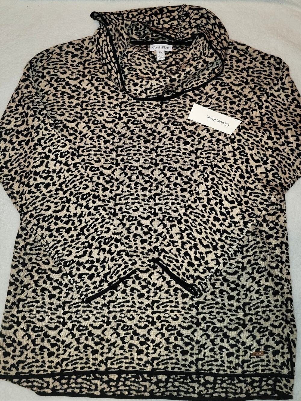 Calvin Klein Size M Animal Print Cowl Neck Sweater Womens Knit Tunic Top NWT